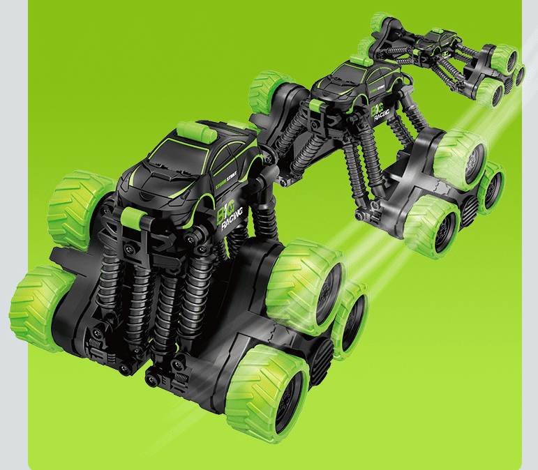 Dynamic 360 degree rolling remote control stunt car with glowing LED lights in vibrant packaging — view 5