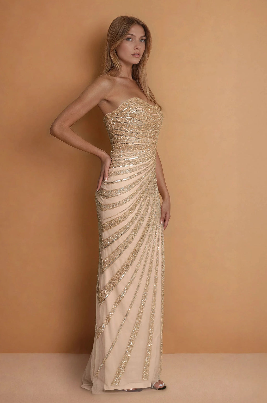 Fully Hand Embellished Gold Couture Dress-1