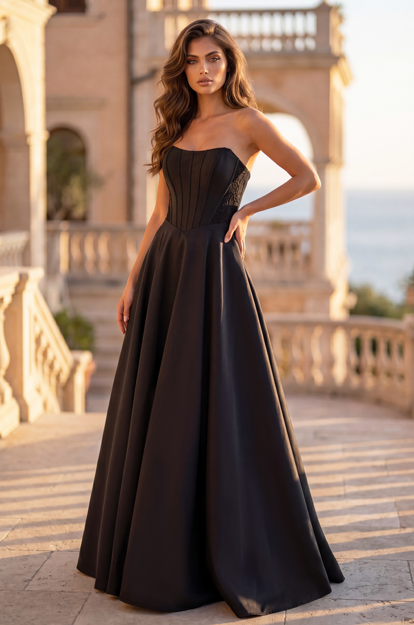 Long Formal Corset Satin Ball Gown-3