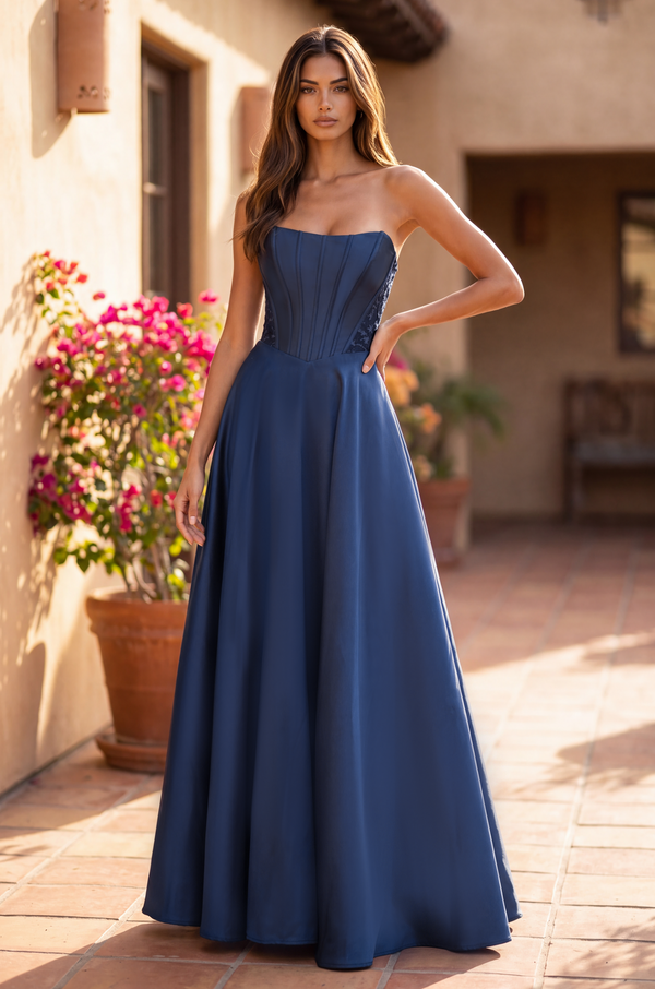 Long Formal Corset Satin Ball Gown-4
