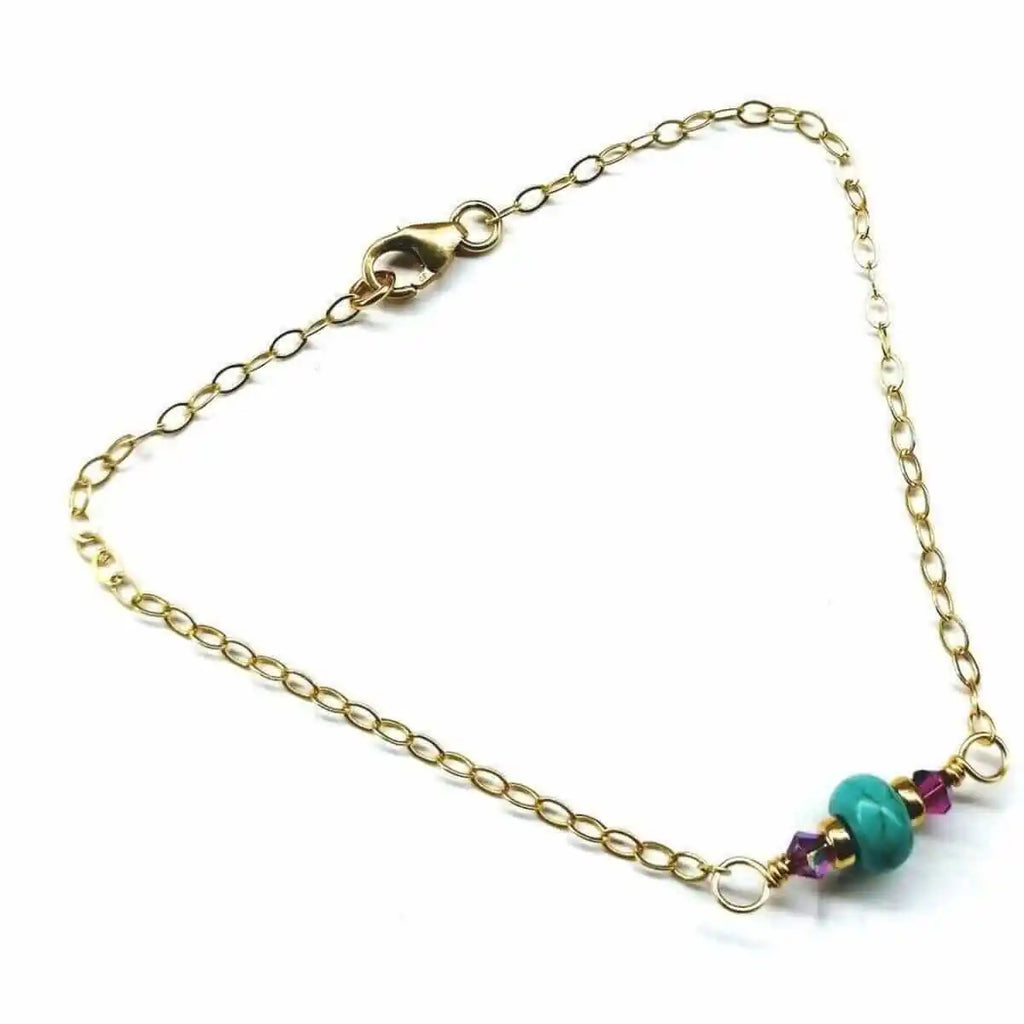 14K Gold Filled Pink and Turquoise Gemstone Dainty Bracelet-0