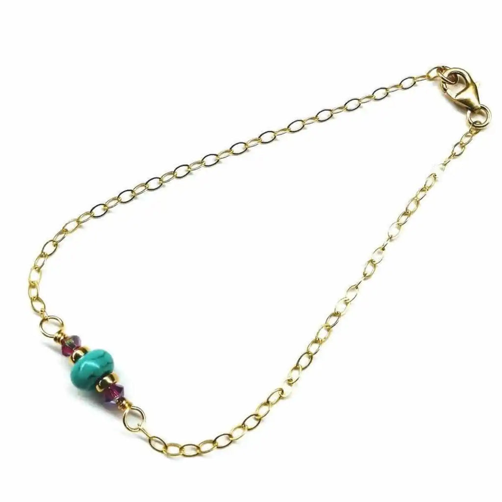 14K Gold Filled Pink and Turquoise Gemstone Dainty Bracelet-4