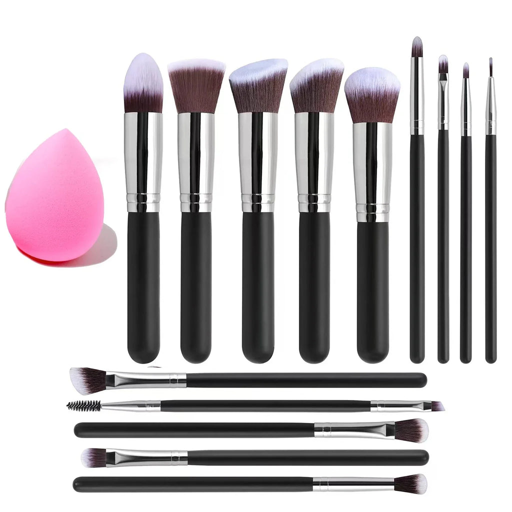 14-piece synthetic makeup brush set with ergonomic handles and a free blending sponge