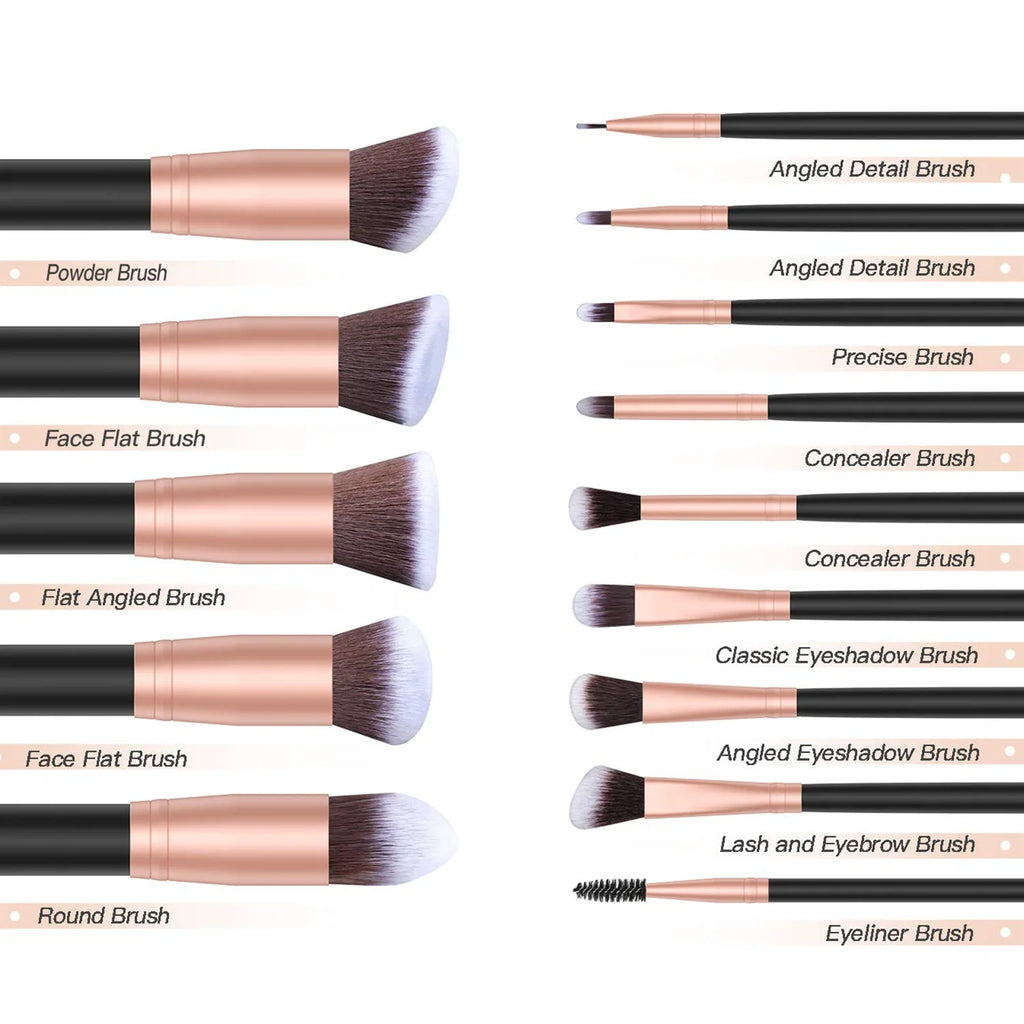 14-piece synthetic makeup brush set with ergonomic handles and a free blending sponge — view 3