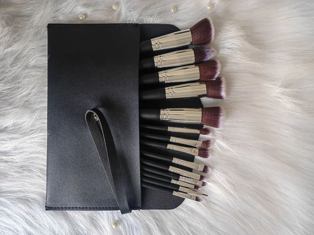 14-piece synthetic makeup brush set with ergonomic handles and a free blending sponge — view 5