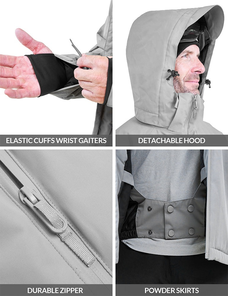 Heated winter ski jacket in waterproof polyester with detachable hood and zip pockets — view 3