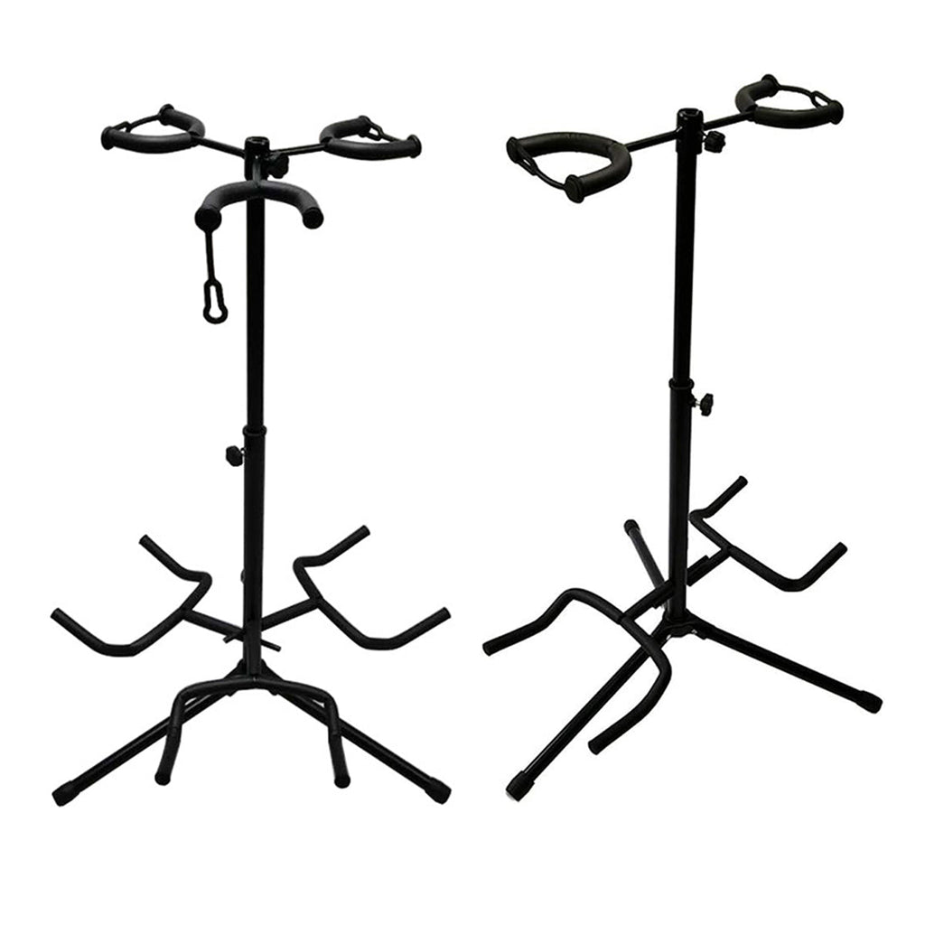 Black steel foldable multi head guitar stand with sponge padding for acoustic and bass instruments — view 2