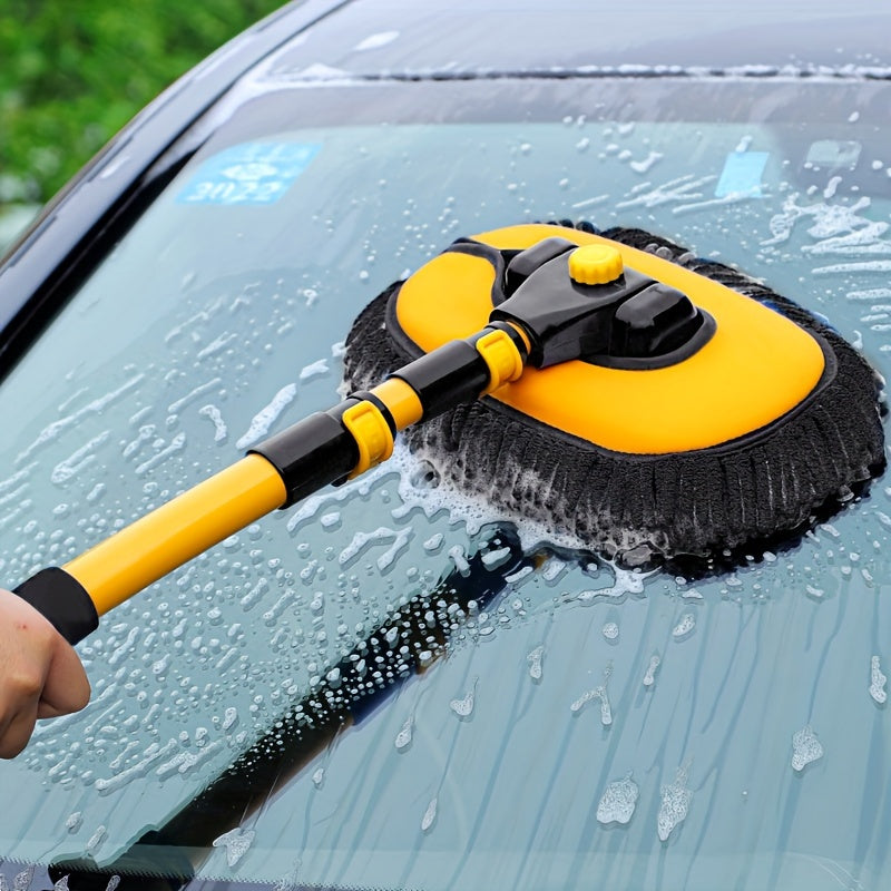 Black and yellow telescoping car wash brush with microfiber chenille head and adjustable aluminum handle — view 4