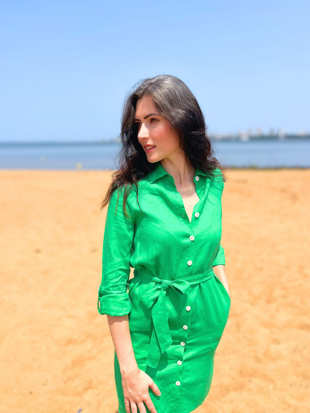 Linen Button Down Dress with Pockets-2