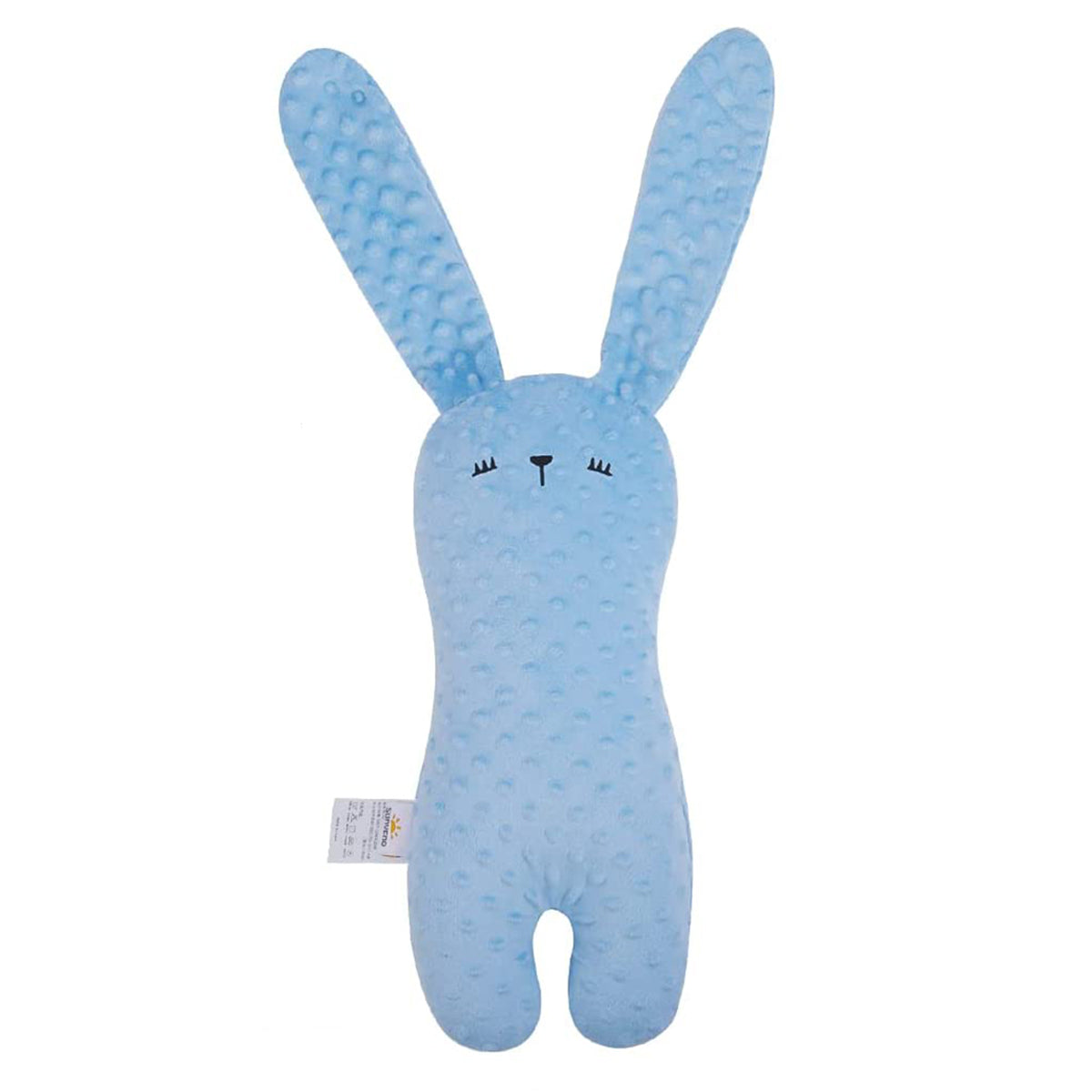 Bunny shaped soft toy pillow made of textured minky fabric for baby nursery decor
