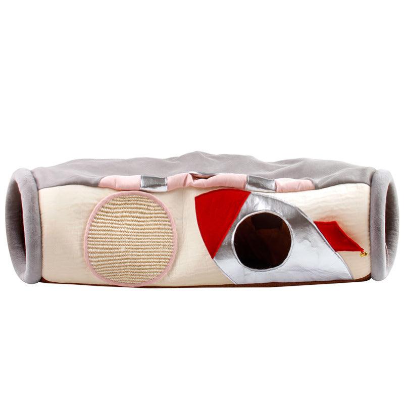 Foldable semi enclosed cloth cat scratcher and hideaway litter box in a modern tunnel design — view 4