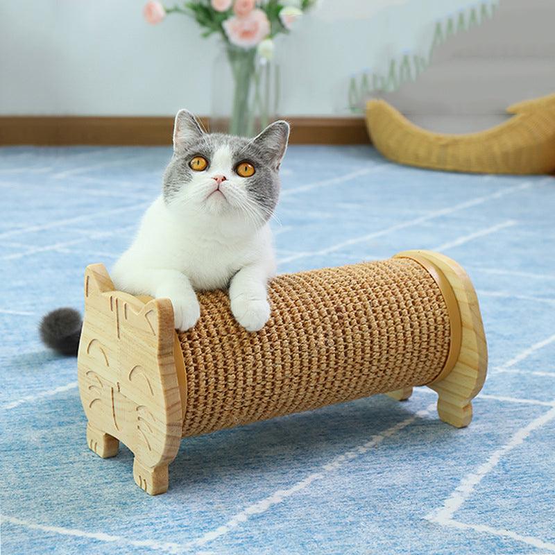 Solid wood and sisal cat scratching post with natural pine finish and compact cylindrical design — view 4