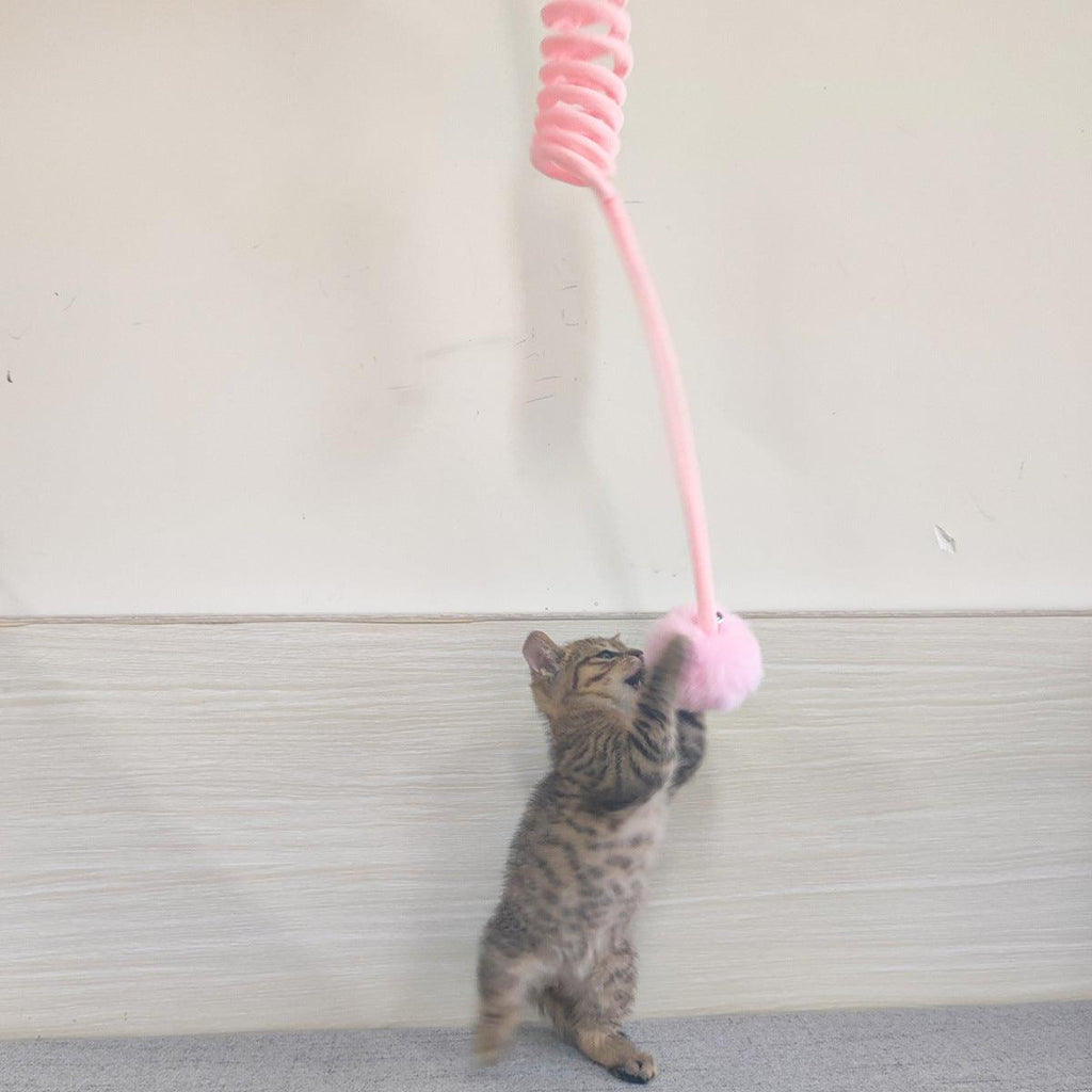 Interactive plush cat toy with a strong suction cup base, bouncing spring, and soft hair ball — view 3