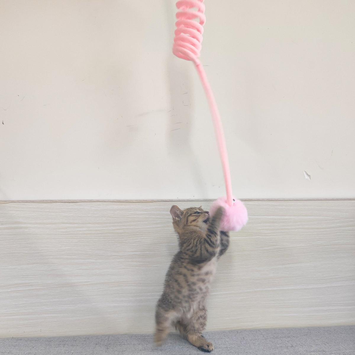 Interactive plush cat toy with a strong suction cup base, bouncing spring, and soft hair ball — view 3