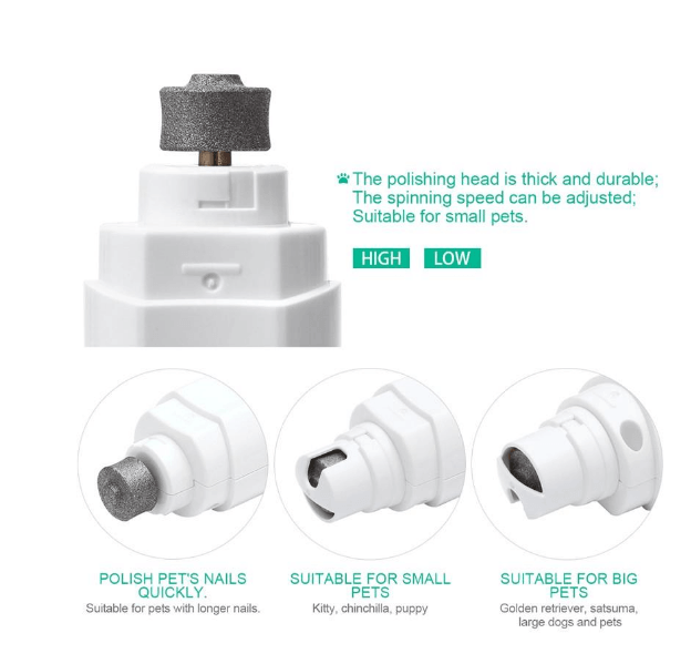 Electric pet nail grinder with a detachable grinding wheel and included power adapters — view 3