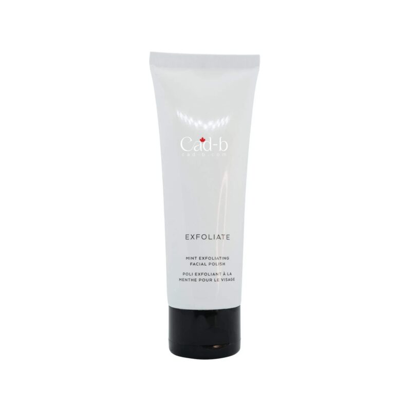 Mint exfoliating facial polish in recyclable bottle with gentle face scrub texture and aloe vera. — view 2