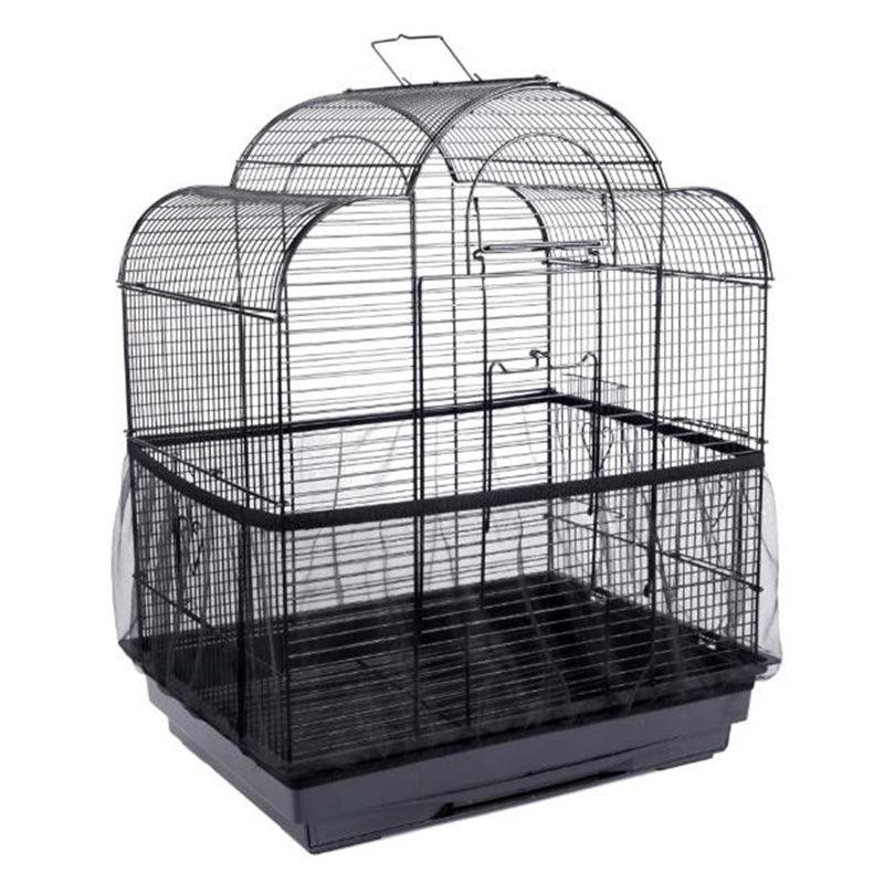 Dust-proof mesh bird cage cover with elastic edges shown on a round aviary — view 3