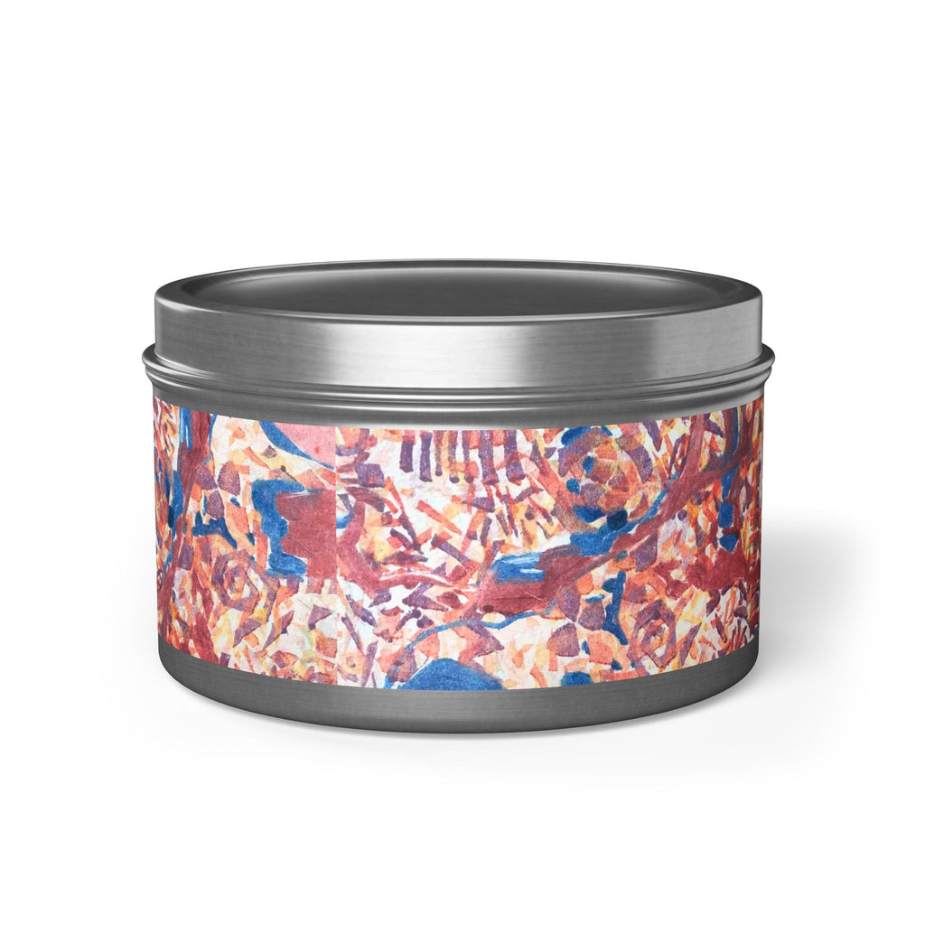 8oz Eco-Friendly Scented or Unscented Soy Wax Tin Candle with 'Abstract Fusion' Abstract Artwork by American Artist Barbara Cleary-3