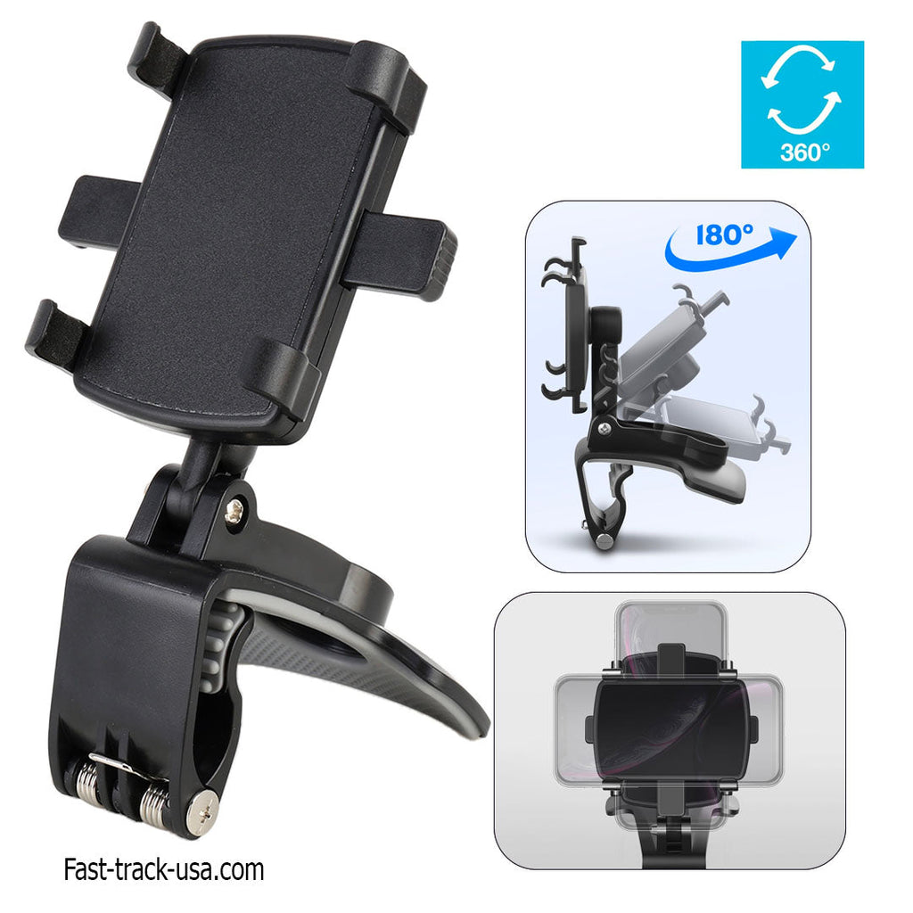 Car phone mount holder attached to a rear view mirror with a smartphone securely inserted