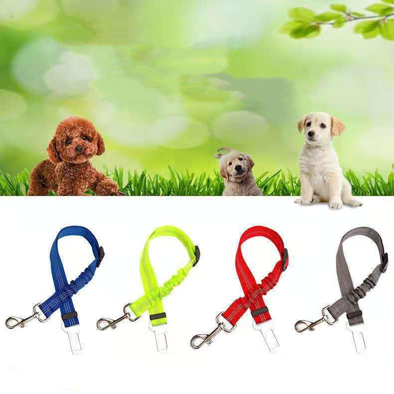 Reflective safety dog car seat belt with elastic bungee and heavy-duty metal universal vehicle clip