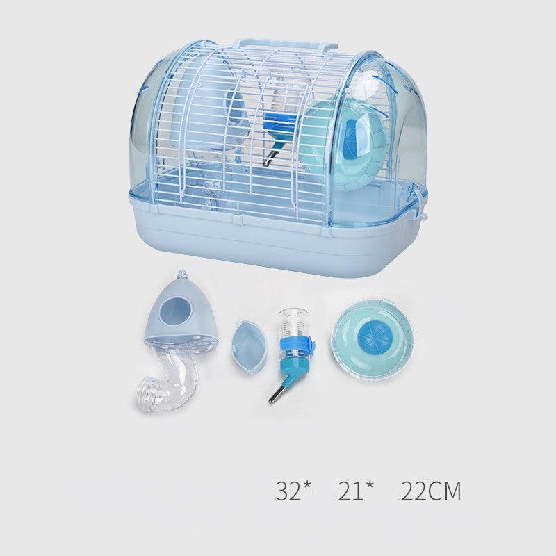 Luxury hamster cage with transparent base, metal wire top, running wheel, and cozy hanging house — view 3