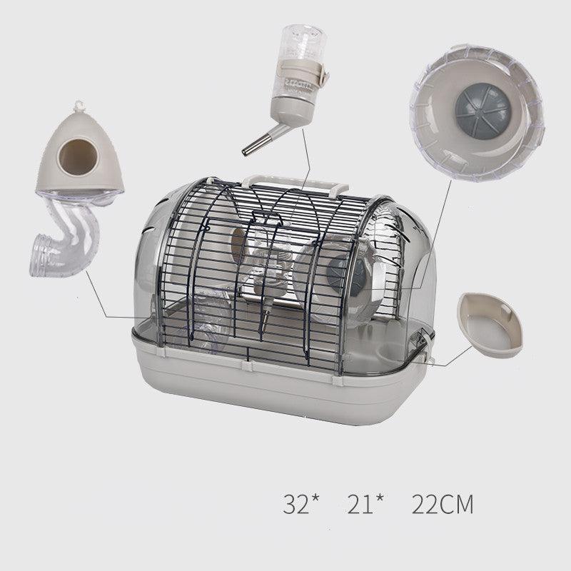Luxury hamster cage with transparent base, metal wire top, running wheel, and cozy hanging house — view 4