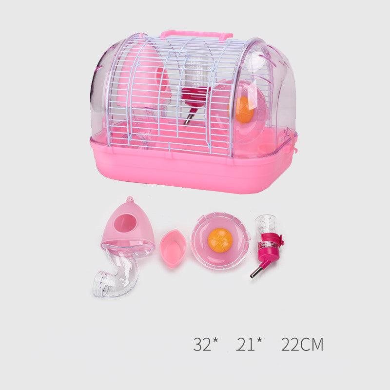 Luxury hamster cage with transparent base, metal wire top, running wheel, and cozy hanging house — view 5