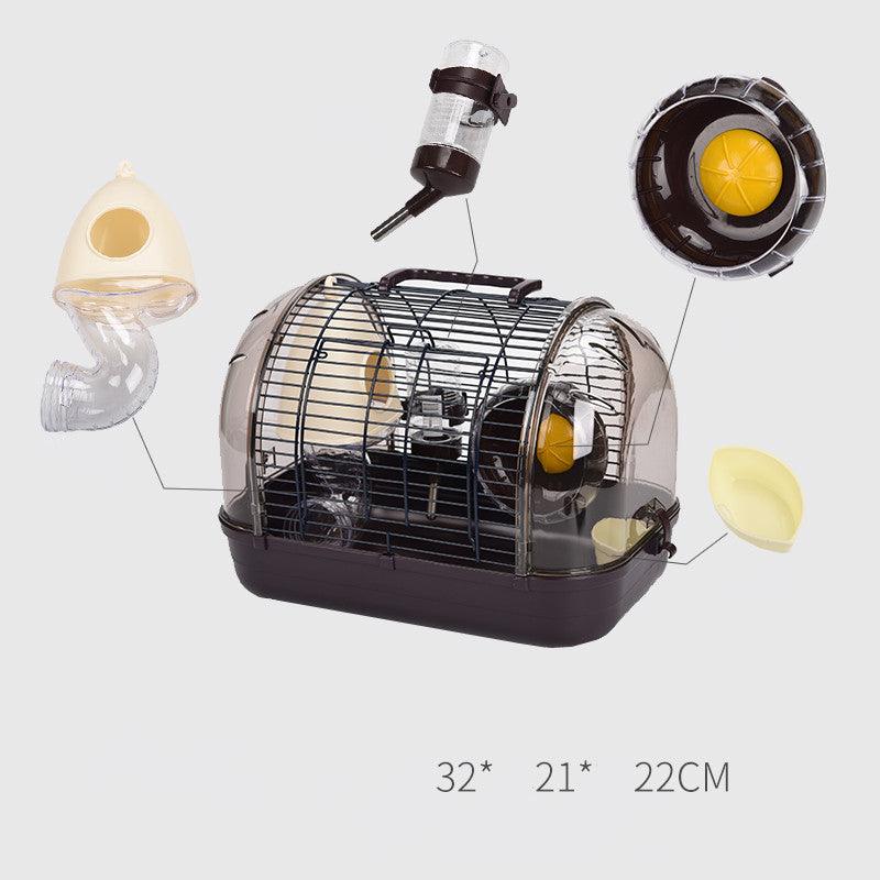 Luxury hamster cage with transparent base, metal wire top, running wheel, and cozy hanging house — view 2