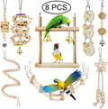 Wooden parrot chewing toy set with colorful hanging log swing and bird cage accessories