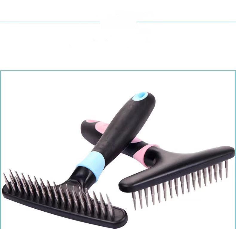 Plastic pet hair removal comb with stainless steel grooming needles for dogs and cats — view 2
