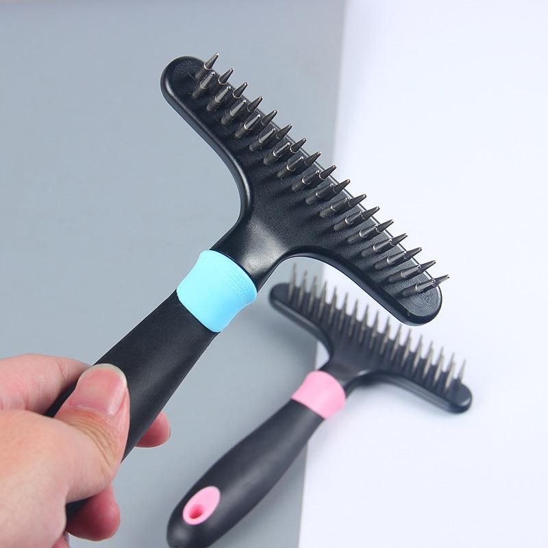 Plastic pet hair removal comb with stainless steel grooming needles for dogs and cats — view 3