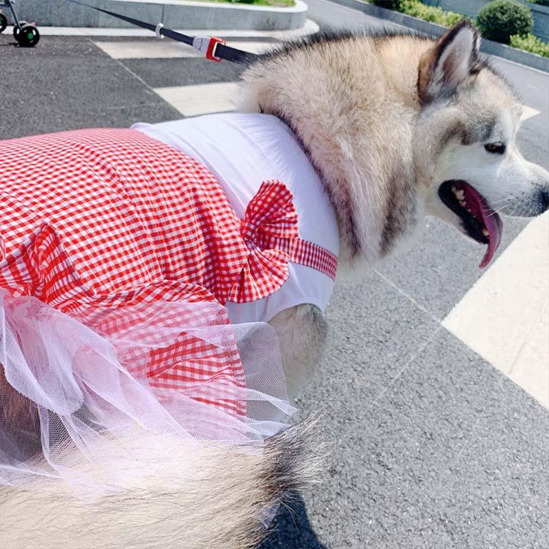 Plaid princess dog costume skirt in red and yellow cotton for large breeds — view 5