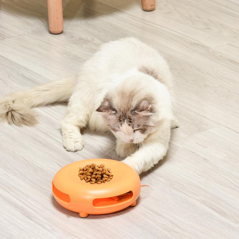 White and orange plastic interactive cat toy entertainment center with dangling playful feathers — view 2