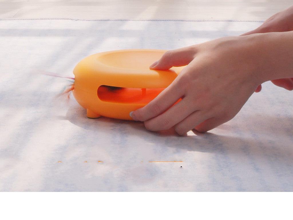 White and orange plastic interactive cat toy entertainment center with dangling playful feathers — view 5