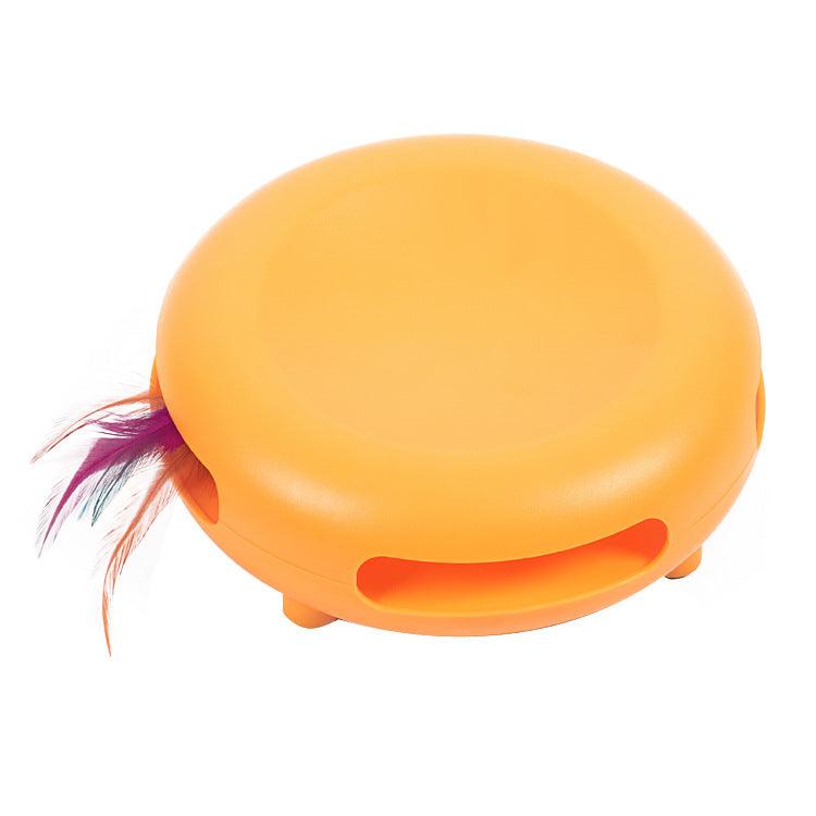 White and orange plastic interactive cat toy entertainment center with dangling playful feathers — view 4