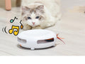 White and orange plastic interactive cat toy entertainment center with dangling playful feathers