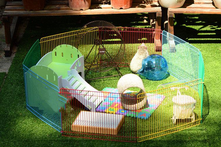 Rainbow ventilated hamster playpen, eight piece modular colorful fence set made of durable ABS plastic. — view 5