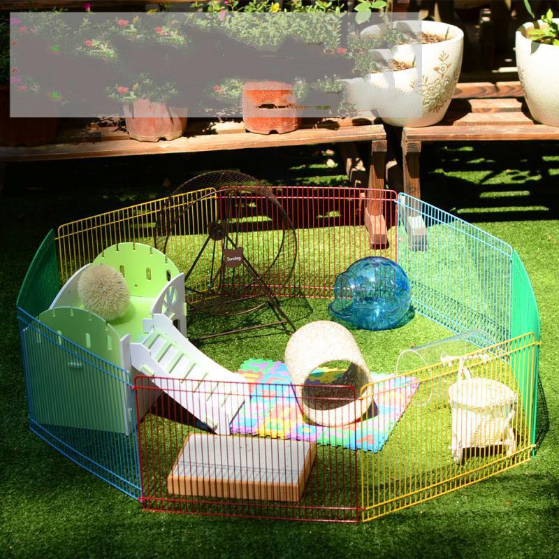 Rainbow ventilated hamster playpen, eight piece modular colorful fence set made of durable ABS plastic. — view 2