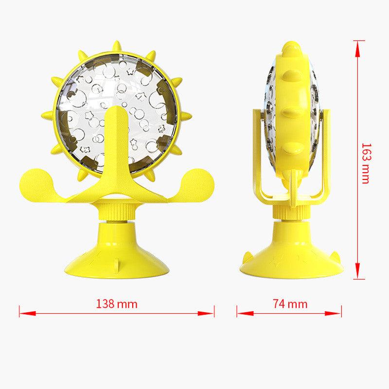 Interactive spinning windmill cat toy with suction cup base and treat dispensing chambers in plastic — view 4