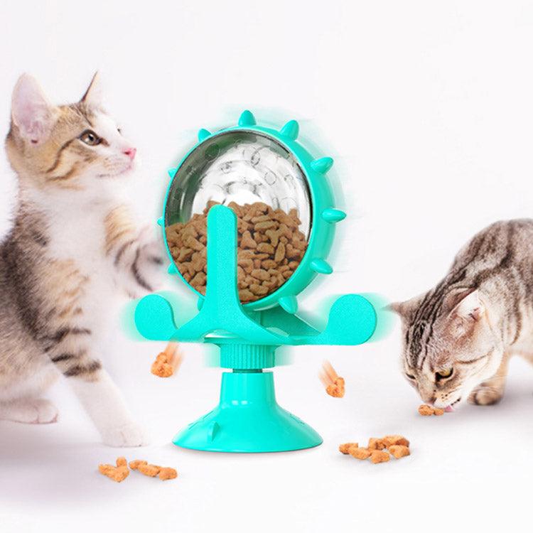 Interactive spinning windmill cat toy with suction cup base and treat dispensing chambers in plastic — view 5