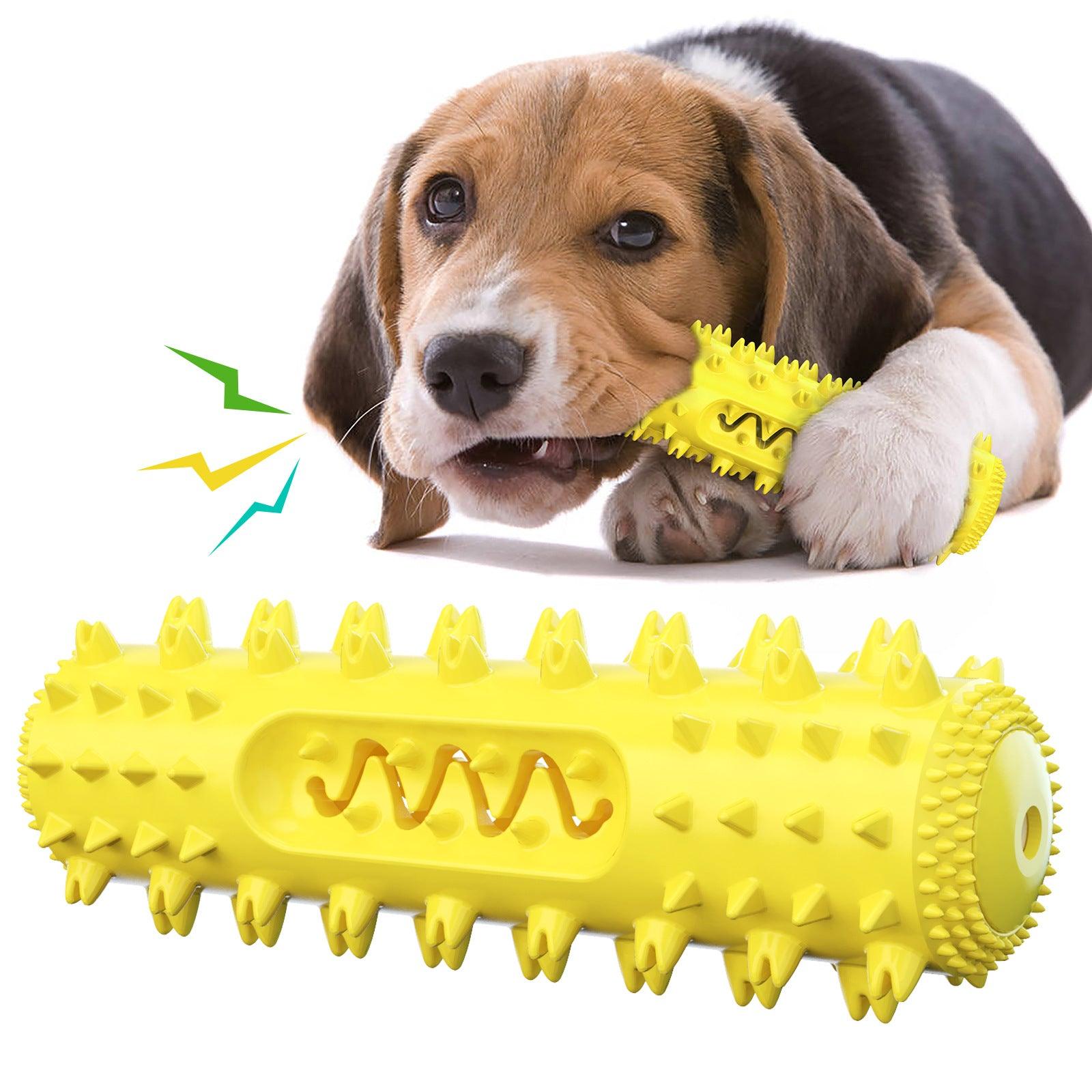 Interactive dog toothbrush and teething toy in vibrant durable TPR material for pet dental care — view 2
