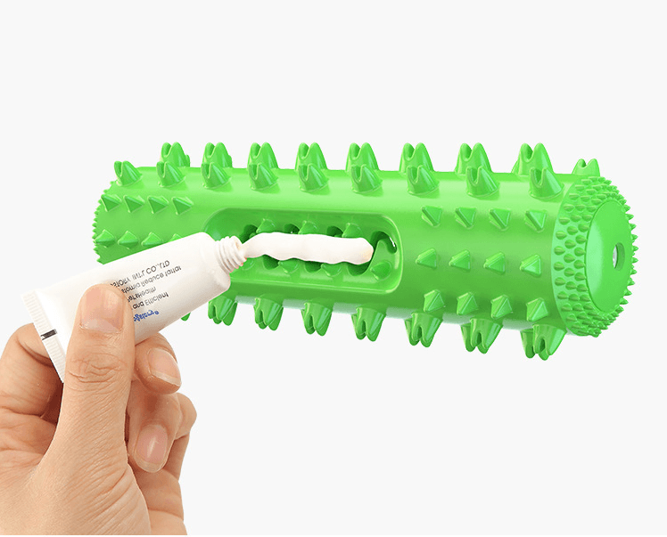 Interactive dog toothbrush and teething toy in vibrant durable TPR material for pet dental care — view 3