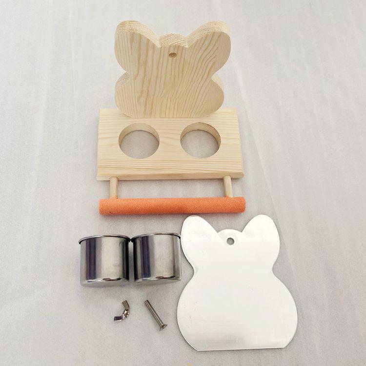 Interactive parrot puzzle toy with stainless steel claw stand, mirror, and food cup — view 5