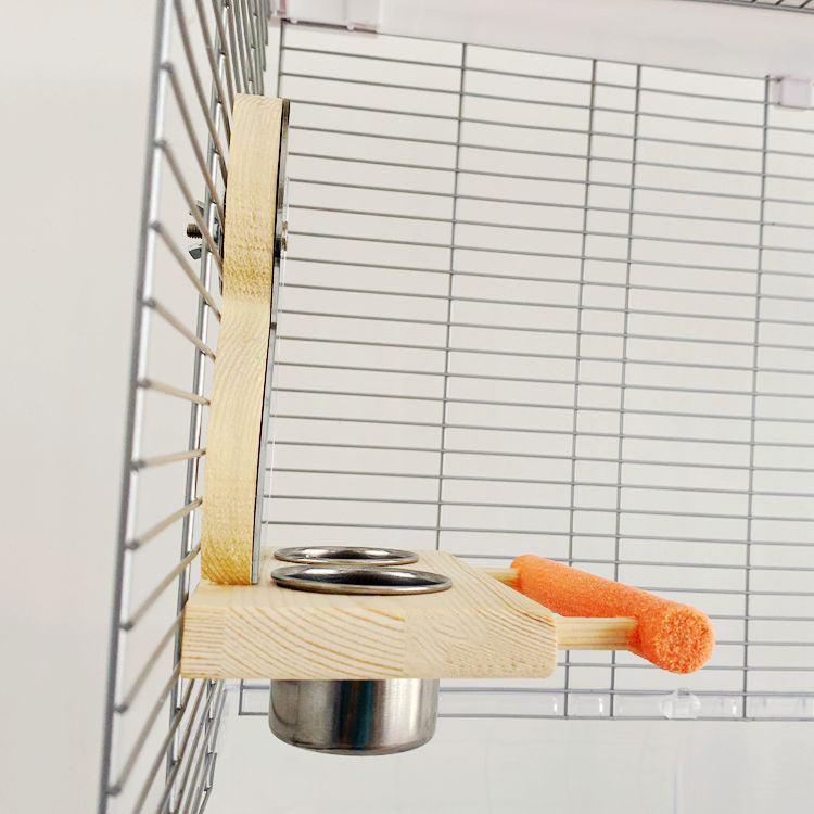 Interactive parrot puzzle toy with stainless steel claw stand, mirror, and food cup — view 2