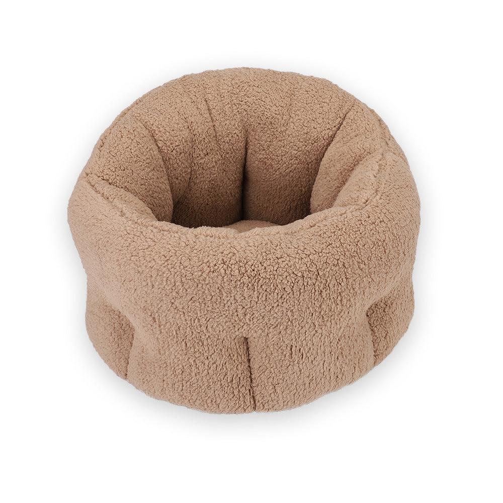 Luxurious plush round pet bed with soft fluffy long hair in a beautiful solid color — view 4