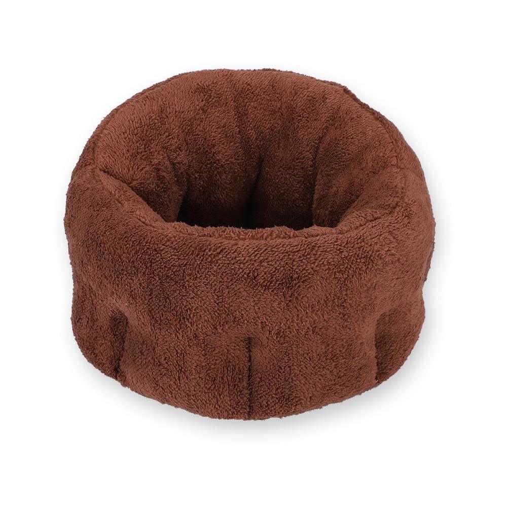 Luxurious plush round pet bed with soft fluffy long hair in a beautiful solid color — view 5