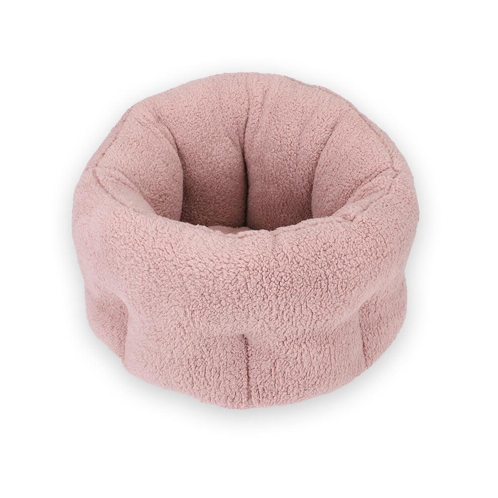 Luxurious plush round pet bed with soft fluffy long hair in a beautiful solid color — view 2