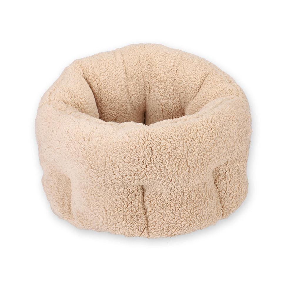 Luxurious plush round pet bed with soft fluffy long hair in a beautiful solid color — view 3