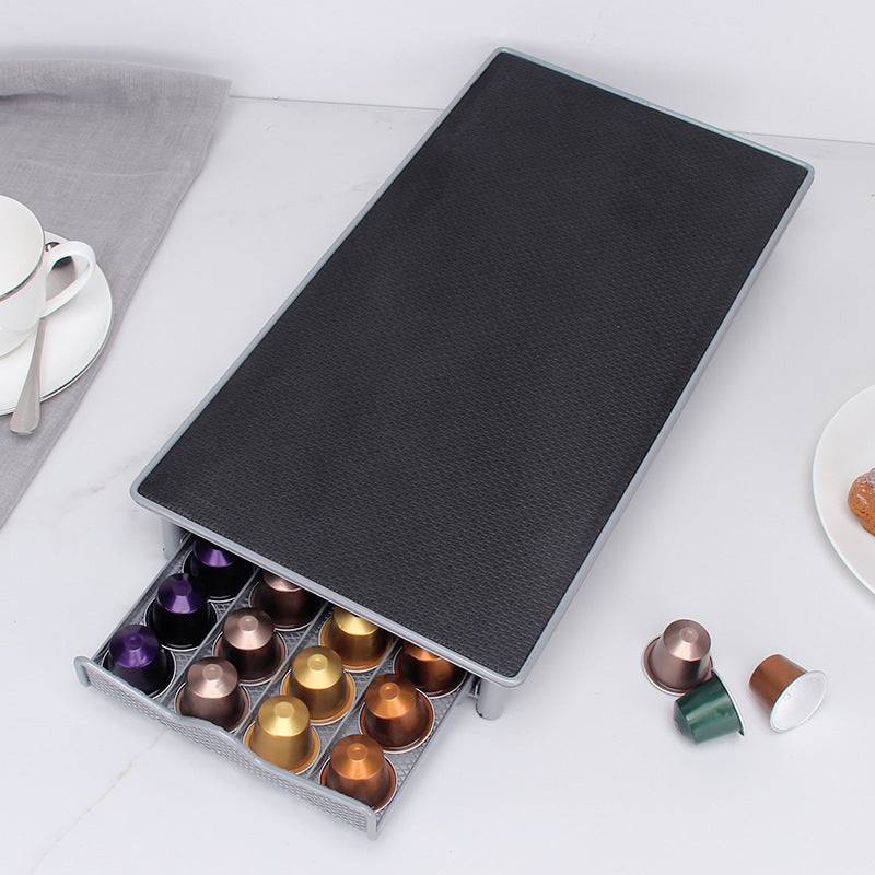 Silver grey iron coffee capsule holder drawer for kitchen countertop organization and storage — view 2