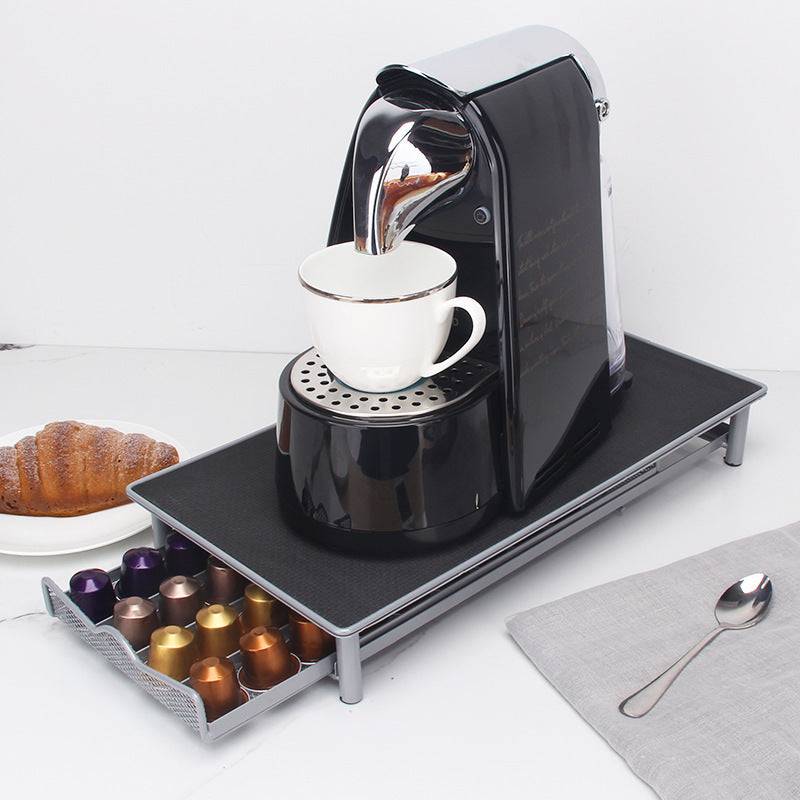 Silver grey iron coffee capsule holder drawer for kitchen countertop organization and storage